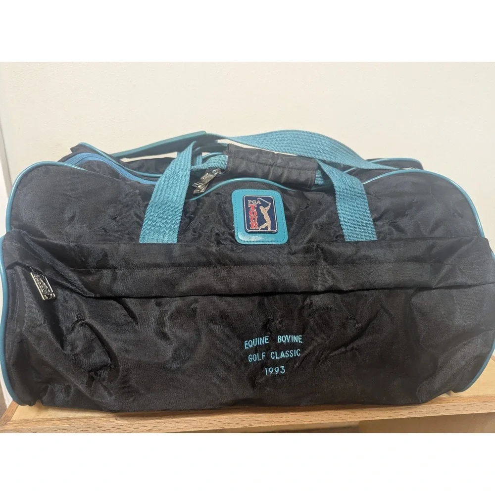 PGA Tour Duffel Bag 1993 Retro Golf Tournament Promo Black Teal Bag Vtg